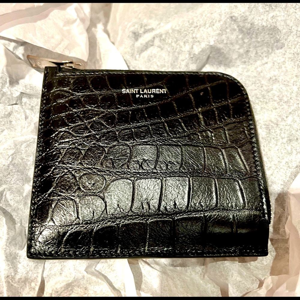 Item has been soldSaint Laurent YSL Leather Crocodile Embossed Card Case Wallet